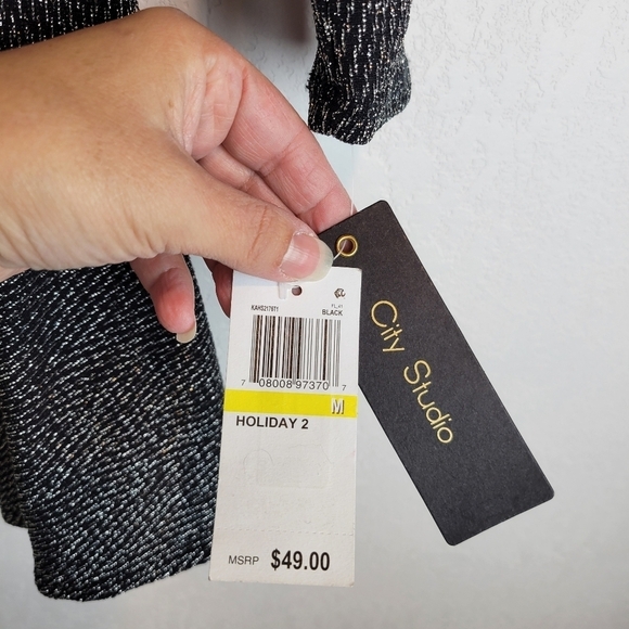 NWT City Studios Black Shimmer Fit & Flare Dress in Black Silver Size M - Picture 11 of 13